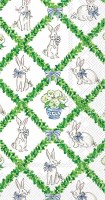 9" x 5" Three White Bunnies and Green Border Guest Towels
