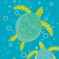 5" Square Blue and Green Sea Turtles Beverage Napkins