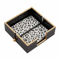 6" Sq Black and Gold Wood Beverage Napkin Holder by Mud Pie