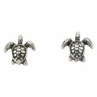 Distressed Silver Toned Sea Turtle Earrings
