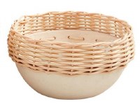 6" Round Distressed White Paper Mache Bowl With a Wicker Rim by Mud Pie