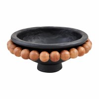 14" Round Black Bowl With a Natural Bead Rim by Mud Pie