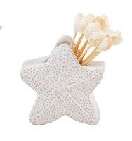 3" Distressed White Starfish Toothpick Caddy by Mud Pie