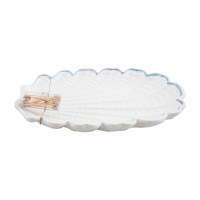 11" x 17" White and Blue Shell Platter With Toothpicks by Mud Pie