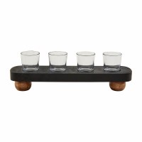 3" x 15" Black Wood Tray With Four Votive Holders by Mud Pie