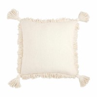 20" Sq Ivory Fringe Tassels Decorative Pillow  by Mud Pie