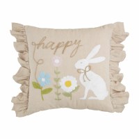 18" Sq "Happy" Bunny Decorative Pillow by Mud Pie