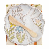 6" "Hello Spring" Bunny Plate With a Kitchen Towel and Spreader by Mud Pie