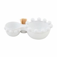 8" White Ceramic Three Compartment Large Beads Dish by Mud Pie