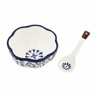 6" Round Blue Flower Bowl With a Ladle by Mud Pie