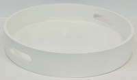 17" Round White and Wood Tray With Handles by Mud Pie