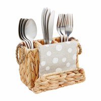 7" Natural Wicker Beverage Napkin & Utensil Holder by Mud Pie