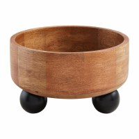 11" Round Brown and Black Footed Wood Bowl by Mud Pie