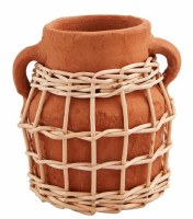 7" Ceramic Terracotta Wicker Wrapped Vase by Mud Pie