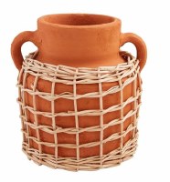6" Ceramic Terracotta Wicker Wrapped Vase by Mud Pie