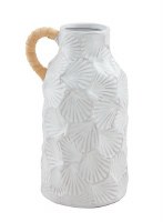 8" White Shell Vase With a Wrapped Handle by Mud Pie