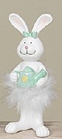 7" White Polyresin Bunny Holding a Watering Can Figurine