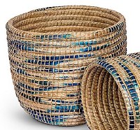 13" Natural and Blue Coil Basket