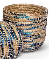 Medium Natural and Blue Coil Basket