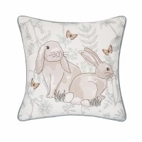 18" Sq Gray and Beige Two Bunnies Decorative Easter Pillow
