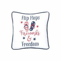10" Sq "Flip Flops, Fireworks, & Freedom" Decorative Fourth of July Pillow