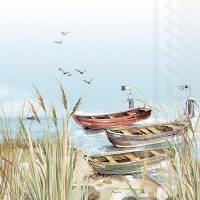 5" Square Quiet Place Three Boats on the Beach Beverage Napkins