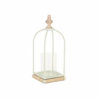 14" Distressed White Metal, Wood, and Glass Lantern