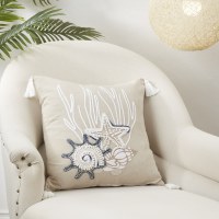 18" Sq Natural Sea Shells Decorative Pillow