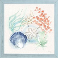 28" Sq Multipastel Shells 1 Gel Textured Coastal Print in a Blue Frame