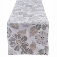 15" x 72" Gray and Beige Petals Table Runner