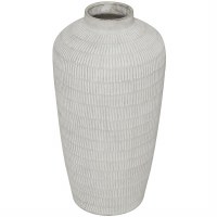 24" Distressed White Ceramic Notch Vase