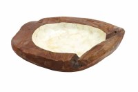 18" Brown Teak Bowl With Capiz Inside