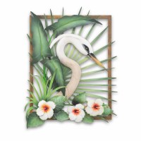 29" x 22" Right Facing Heron Head In Tropical Flowers Framed Wall Art Plaque