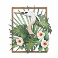 29" x 22" Left Facing Heron Head In Tropical Flowers Framed Wall Art Plaque