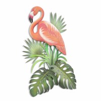 36" Flamingo With Leaves Tropical Wall Art Plaque