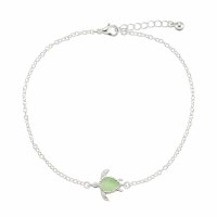 Silver Toned and Green Sea Turtle Anklet