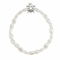 Silver Toned Sea Turtle Faux Pearl Stretch Bracelet