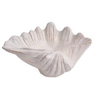 8" Distressed White Ceramic Clam Shell Dish