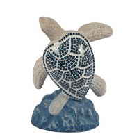15" Dark Blue and Beige Mosaic Sea Turtle Figurine