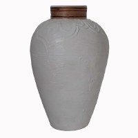 19" White Textured Ceramic Vase With a Wrapped Rim