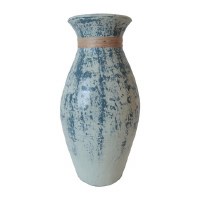 17" Blue Ceramic Vase With a Wrapped Rim