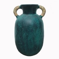 18" Verdigris Two Wrapped Handles Ceramic Vase