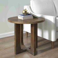 24" Round Brown Wood End Table