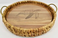 18" Round Wicker Tray With a Sea Turtle Serving Board