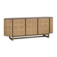 79" Brown Oval Natural Cane Door Credenza