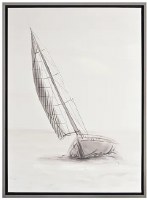 31" x 23" One Gray Sailboats Framed Coastal Canvas