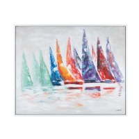 41" x 51" Multicolor Sailboats Framed Coastal Canvas