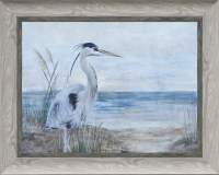 38" x 48" Blue Heron on the Beach 2 Coastal Gel Textured Print in a Graywash Frame