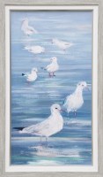 46" x 26" Seagulls on the Beach 2 Coastal Gel Textured Print in a Graywash Frame