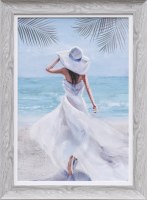 44" x 32" Woman Wearing a White Dress at the Beach Coastal Gel Framed Print